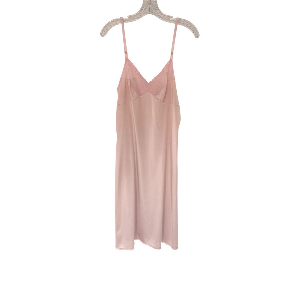 Vanity Fair‎ Vintage Slip Dress Pink Satin Lace Sheer Midi Lounge Loungewear 36L